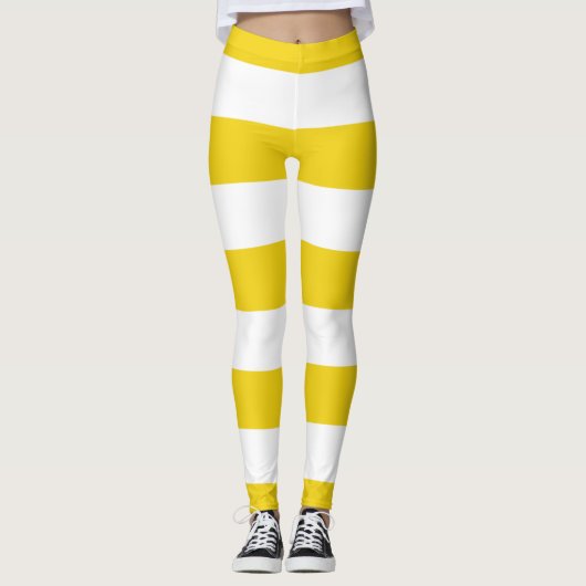 黄ストライプ色、白ストライプ色、パストライプのターン レギンス (正面)
