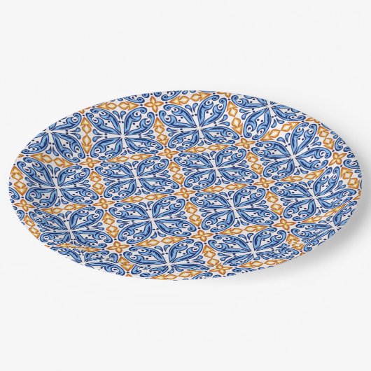 黄スペインの色の地中海のタイル ペーパープレート (アングル)