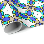 黄ターコイズブルークリーム幾何学模様 ラッピングペーパー (ロールコーナー)