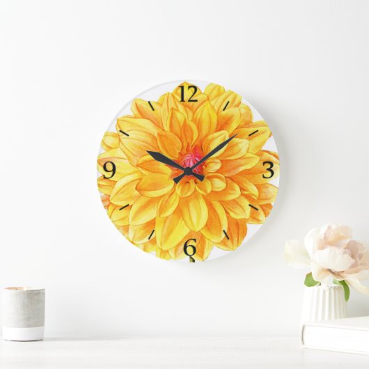 黄ダリア水彩大時計 ラージ壁時計 (ホーム)