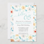 黄ティール（緑がかった色）フローラエレガントスクリプト65th誕生日 招待状 (正面)