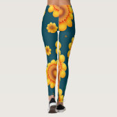 黄デイジーブルー背景植物模様 レギンス (裏面)