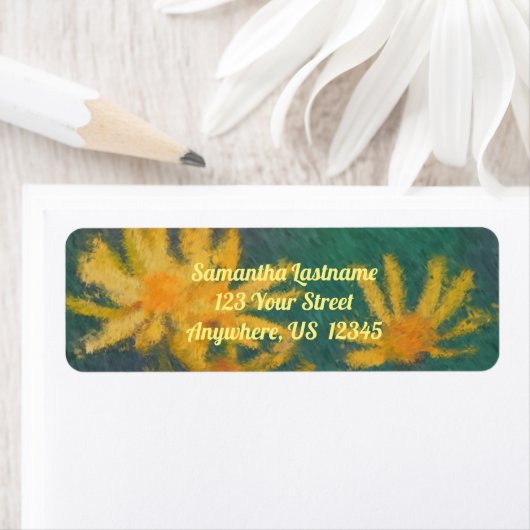 黄デイジー花印象派絵画の住所 ラベル (インサイチュ)