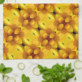 黄デイジー花花びらと中柄 キッチンタオル (折り畳み)