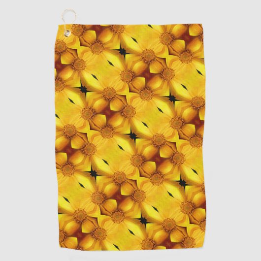 黄デイジー花花びらと中柄 ゴルフタオル (正面)