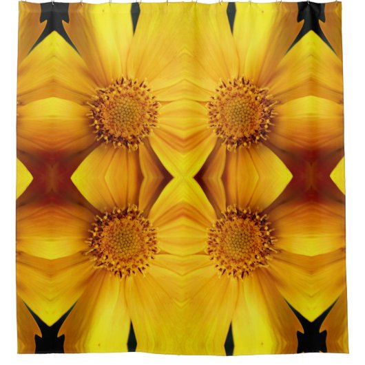 黄デイジー花花びらと中柄 シャワーカーテン (正面)