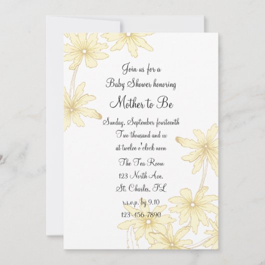黄デイジー赤ちゃんシャワー 招待状 (正面)