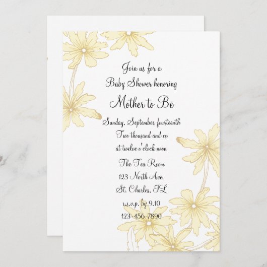 黄デイジー赤ちゃんシャワー 招待状 (正面/裏面)