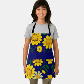 黄デイジー青フローラ水彩パターン エプロン (インサイチュ)