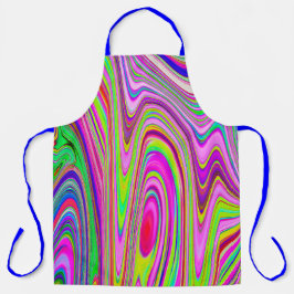 黄トリップ（幻覚体験）のような色とピンクの抽象芸術グルーヴィレトロアート エプロン
