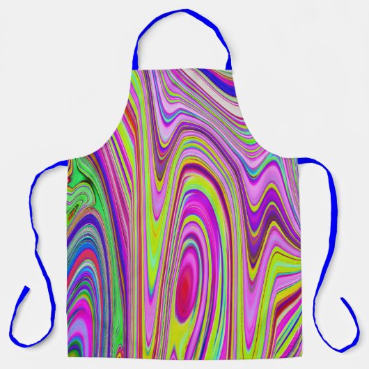 黄トリップ（幻覚体験）のような色とピンクの抽象芸術グルーヴィレトロアート エプロン (正面)