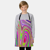 黄トリップ(幻覚体験)のような色とピンクの抽象芸術グルーヴィレトロアート エプロン (着用した状態)