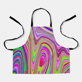 黄トリップ（幻覚体験）のような色とピンクの抽象芸術グルーヴィレトロアート エプロン
