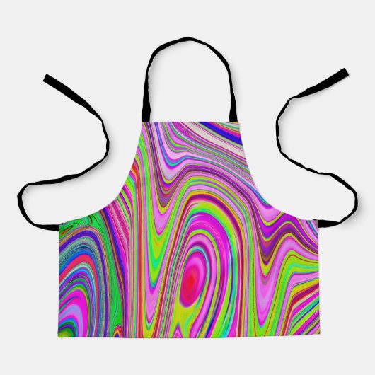 黄トリップ(幻覚体験)のような色とピンクの抽象芸術グルーヴィレトロアート エプロン (正面)