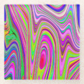 黄トリップ（幻覚体験）のような色とピンクの抽象芸術グルーヴィレトロアート ガラスコースター (正面)