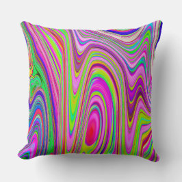 黄トリップ（幻覚体験）のような色とピンクの抽象芸術グルーヴィレトロアート クッション