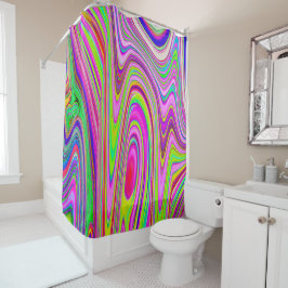 黄トリップ（幻覚体験）のような色とピンクの抽象芸術グルーヴィレトロアート シャワーカーテン