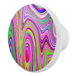 黄トリップ（幻覚体験）のような色とピンクの抽象芸術グルーヴィレトロアート セラミックノブ