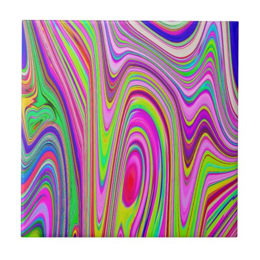 黄トリップ(幻覚体験)のような色とピンクの抽象芸術グルーヴィレトロアート タイル (正面)