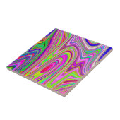 黄トリップ(幻覚体験)のような色とピンクの抽象芸術グルーヴィレトロアート タイル (側面)