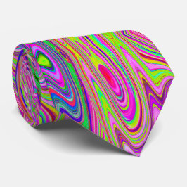 黄トリップ（幻覚体験）のような色とピンクの抽象芸術グルーヴィレトロアート ネクタイ