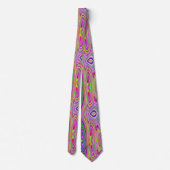 黄トリップ（幻覚体験）のような色とピンクの抽象芸術グルーヴィレトロアート ネクタイ (裏面)