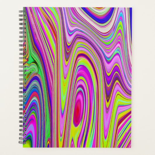 黄トリップ(幻覚体験)のような色とピンクの抽象芸術グルーヴィレトロアート プランナー手帳 (正面)