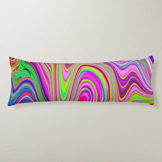 黄トリップ（幻覚体験）のような色とピンクの抽象芸術グルーヴィレトロアート ボディピロー (正面)