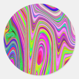 黄トリップ（幻覚体験）のような色とピンクの抽象芸術グルーヴィレトロアート ラウンドシール