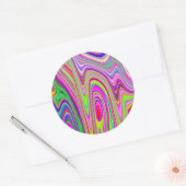 黄トリップ(幻覚体験)のような色とピンクの抽象芸術グルーヴィレトロアート ラウンドシール (封筒)