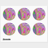 黄トリップ(幻覚体験)のような色とピンクの抽象芸術グルーヴィレトロアート ラウンドシール (シート)