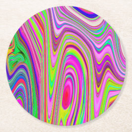 黄トリップ（幻覚体験）のような色とピンクの抽象芸術グルーヴィレトロアート ラウンドペーパーコースター