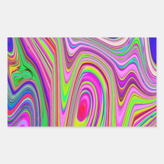 黄トリップ（幻覚体験）のような色とピンクの抽象芸術グルーヴィレトロアート 長方形シール (正面)