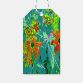 黄トリップ(幻覚体験)のような色と赤の山花とレトロ青 ギフトタグ