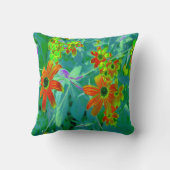 黄トリップ(幻覚体験)のような色と赤の山花とレトロ青 クッション (裏面)