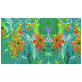 黄トリップ(幻覚体験)のような色と赤の山花とレトロ青 テーブルクロス
