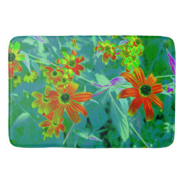 黄トリップ（幻覚体験）のような色と赤の山花とレトロ青 バスマット