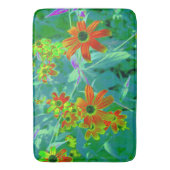 黄トリップ（幻覚体験）のような色と赤の山花とレトロ青 バスマット (正面縦)