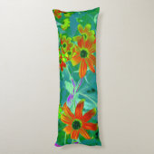 黄トリップ(幻覚体験)のような色と赤の山花とレトロ青 ボディピロー (裏面 (縦))