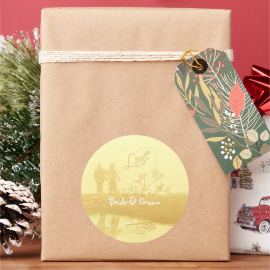 黄ハートビーチ結婚式 ラウンドシール (クリスマス)