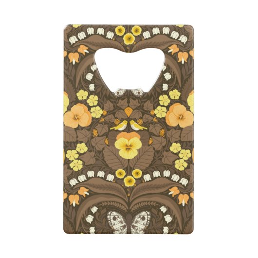 黄パンジー、鳥と蝶 クレジットカード栓抜き (正面)