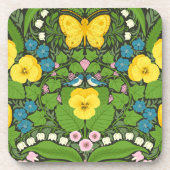 黄パンジー、鳥と蝶 コースター (正面)