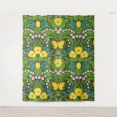 黄パンジー、鳥と蝶 タペストリー (正面)