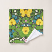 黄パンジー、鳥と蝶 バスタオルセット (ウォッシュタオル)