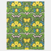 黄パンジー、鳥と蝶 フリースブランケット (正面)