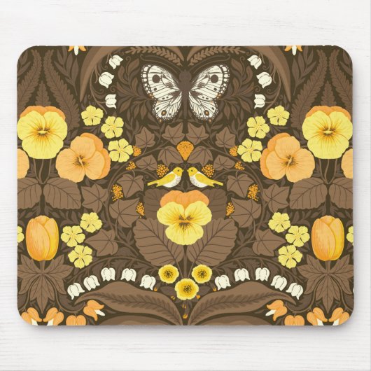 黄パンジー、鳥と蝶 マウスパッド (正面)