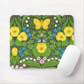 黄パンジー、鳥と蝶 マウスパッド (マウス)