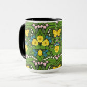 黄パンジー、鳥と蝶 マグカップ (正面左)