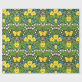 黄パンジー、鳥と蝶 ラッピングペーパー (フラット)