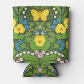 黄パンジー、鳥と蝶 缶クーラー (正面)